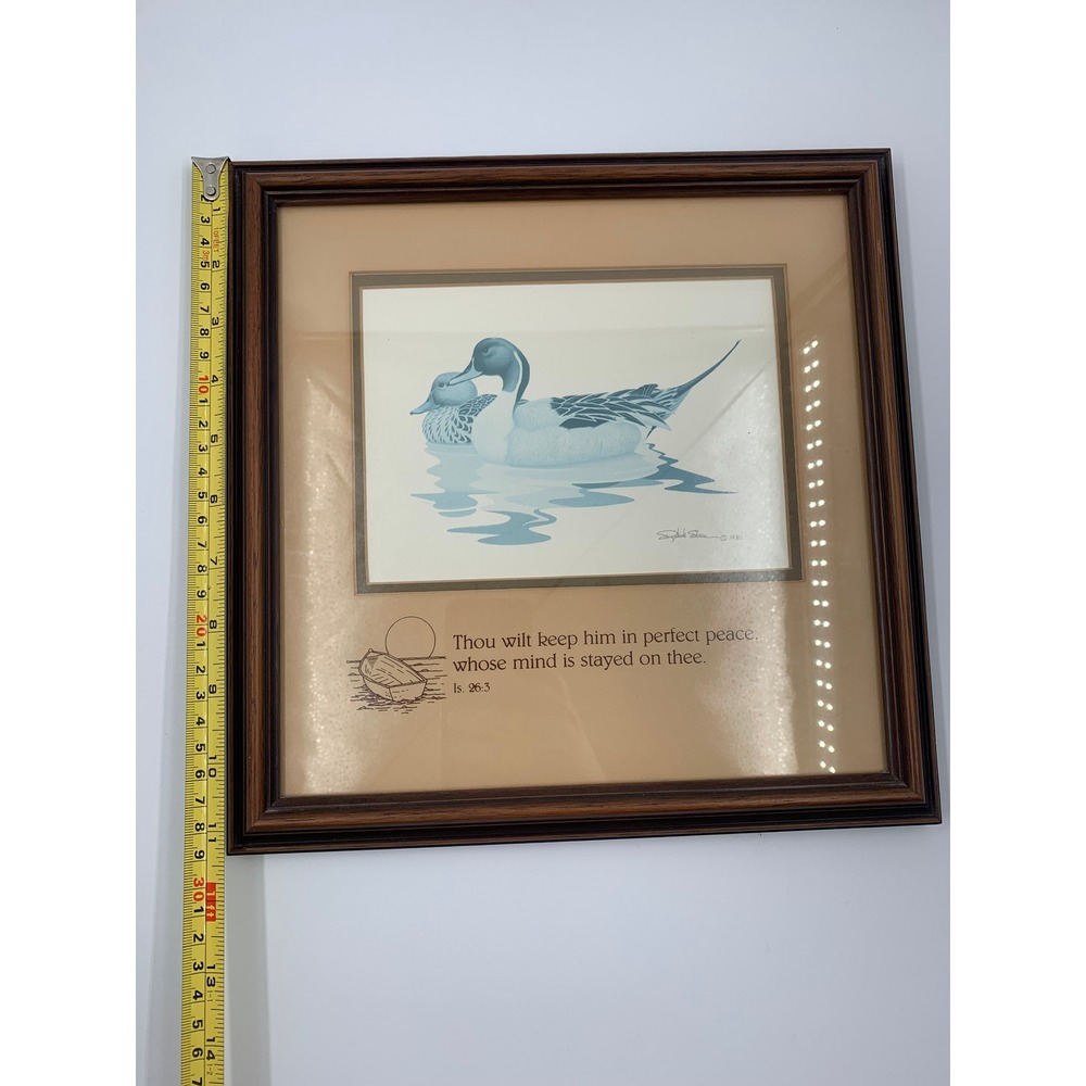 Vintage 1980 Richard Sloan Pintail Ducks Framed Print Isaiah 26:3 Scripture Art - Picture 5 of 6